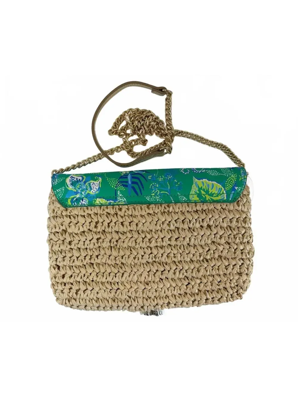 Lilly Pulitzer | Woven Straw Floral Leather Crossbody Bag | Gold Tassels